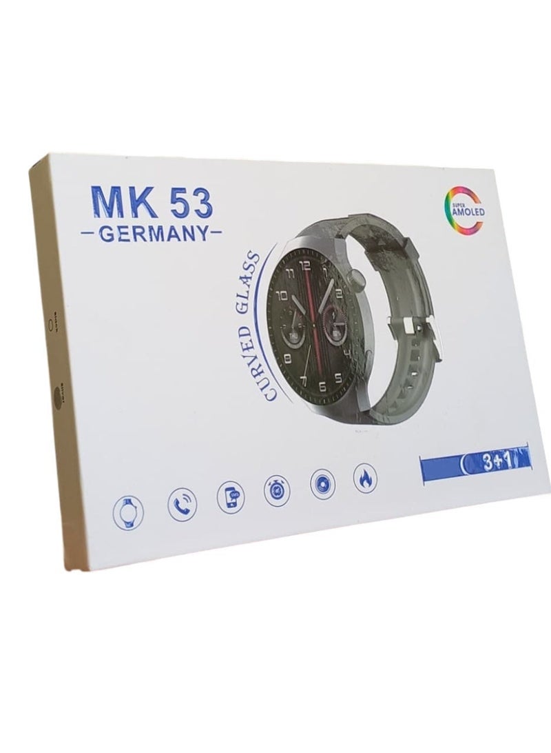 MK53 Smart Watch with Curved HD AMOLED Screen, Smart Phone Connection, Bluetooth, Multiple Sport Modes, Health Tracking Features, 3 Pairs Included with Switching - Image 2